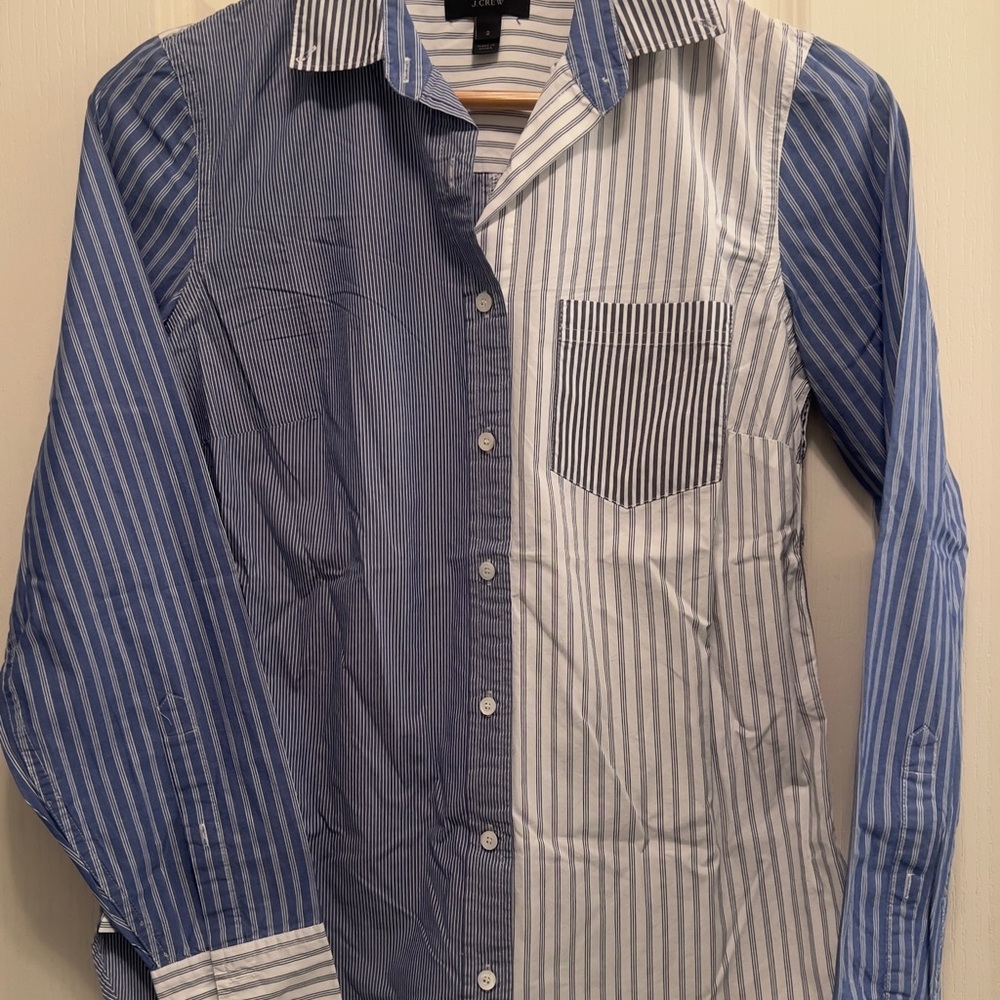 Blue and White Striped Women’s Shirt- J.Crew